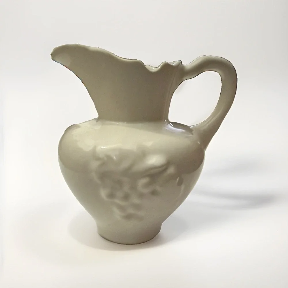 Vintage White Porcelain Creamer Pitcher Raised Bunch of Grapes Motif READ